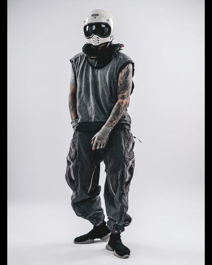 Wasteland-Style Color-Block Raw-Edge Hooded Sleeveless T-Shirt