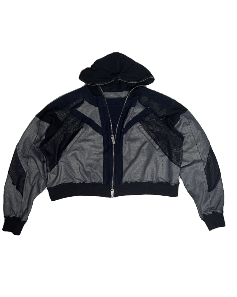 Wasteland-Style Distressed Layered Patchwork Zip-Up Hoodie