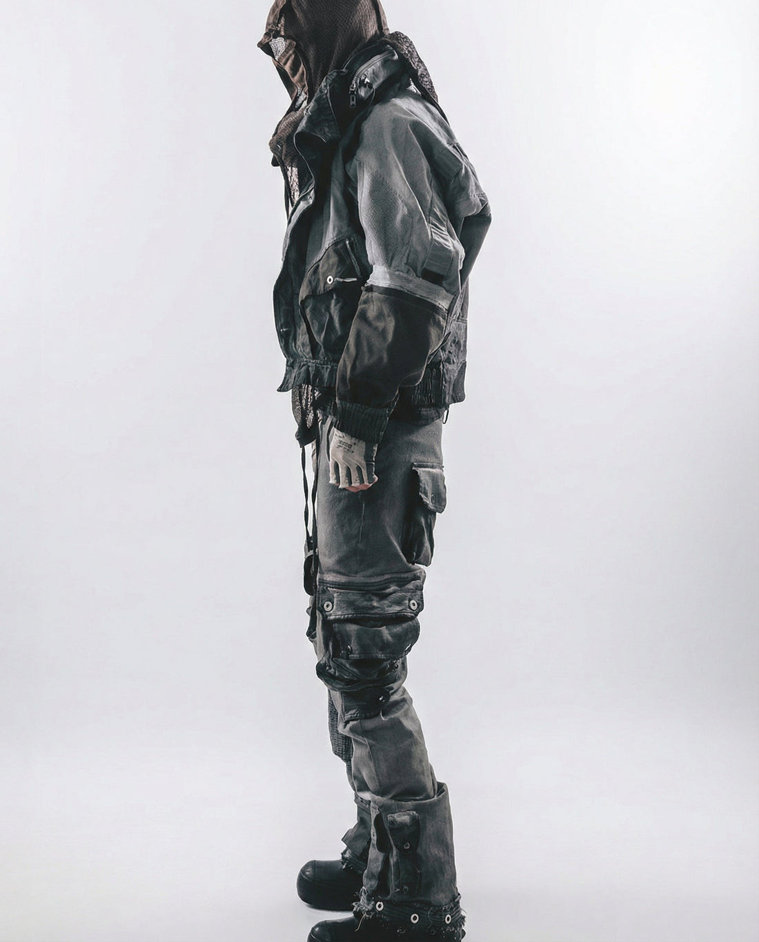 Wasteland-Style Distressed Mecha Flight Hood Jacket