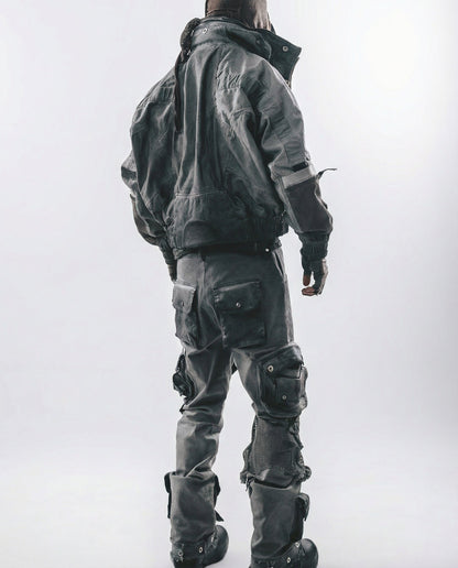 Wasteland-Style Distressed Mecha Flight Hood Jacket