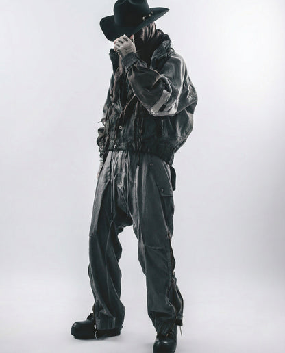 Wasteland-Style Distressed Mecha Flight Hood Jacket