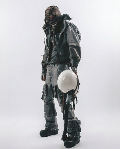 Wasteland-Style Distressed Mecha Flight Hood Jacket