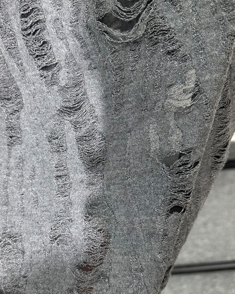 Wasteland Style Distressed Ripped High Collar Sweatshirt