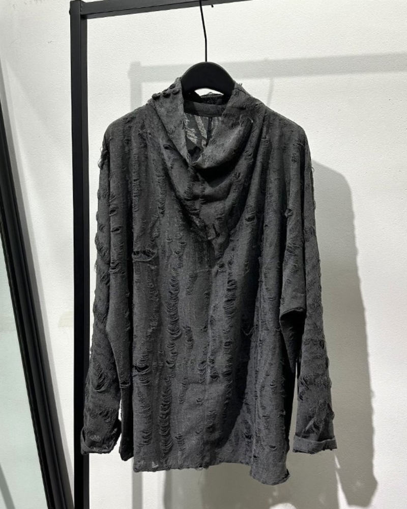 Wasteland Style Distressed Ripped High Collar Sweatshirt