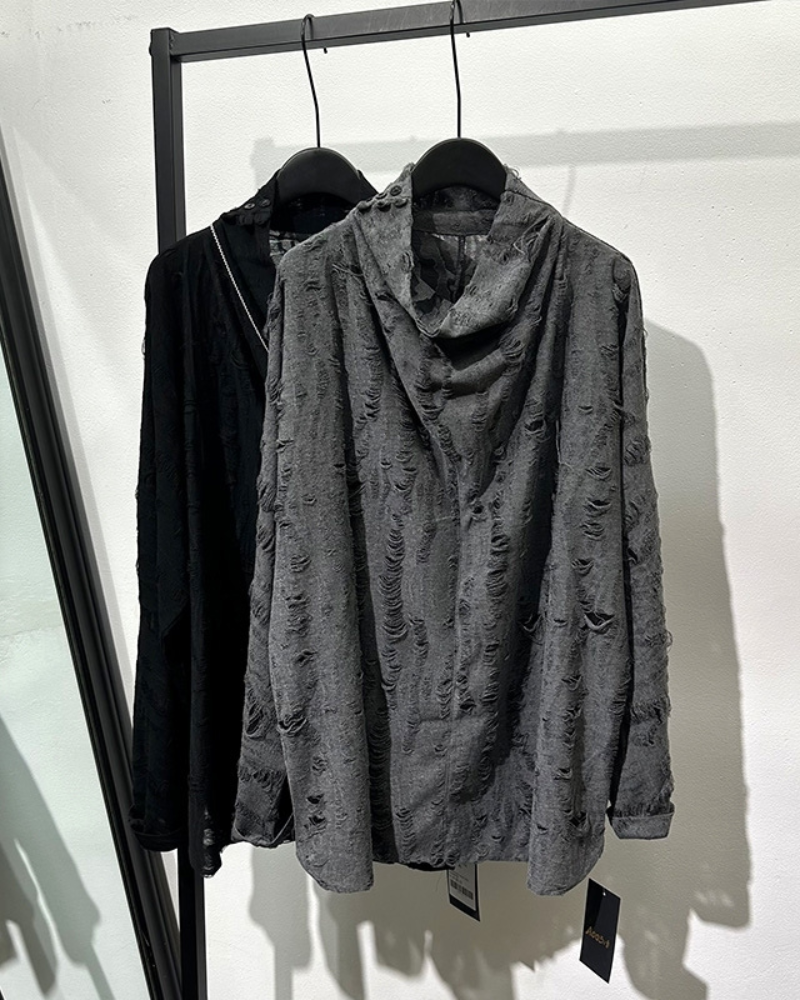 Wasteland Style Distressed Ripped High Collar Sweatshirt