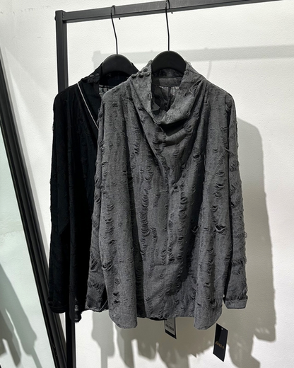 Wasteland Style Distressed Ripped High Collar Sweatshirt