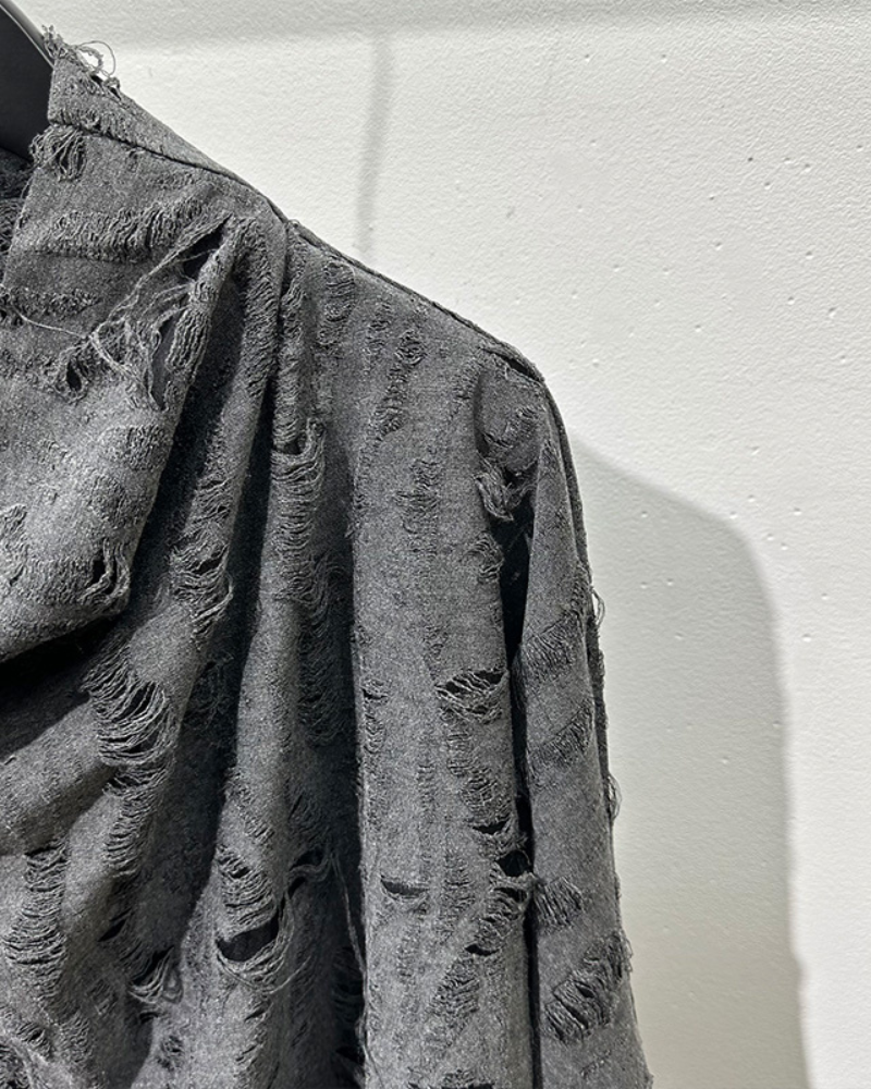 Wasteland Style Distressed Ripped High Collar Sweatshirt