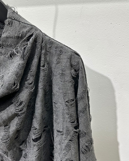 Wasteland Style Distressed Ripped High Collar Sweatshirt