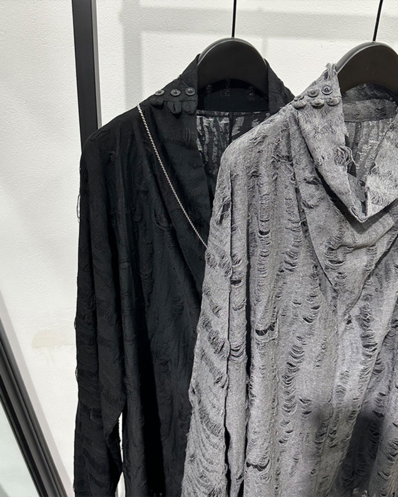 Wasteland Style Distressed Ripped High Collar Sweatshirt