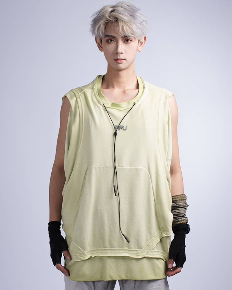 Wasteland Style Patchwork Convertible Concealed Sleeves T-Shirt | Tank Top