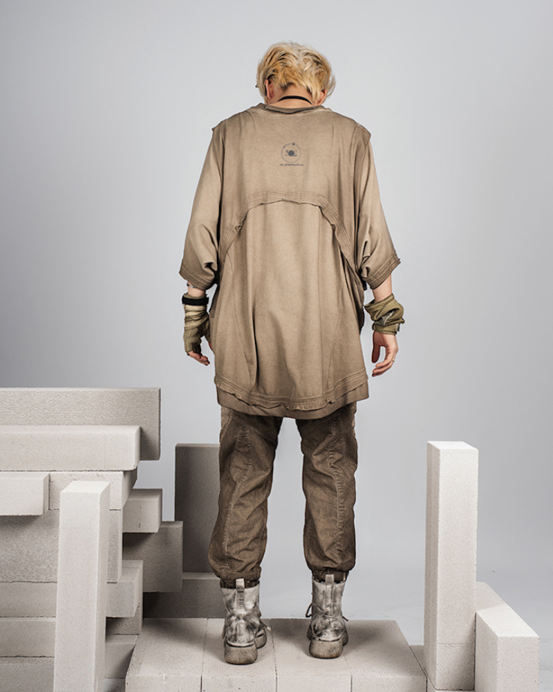 Wasteland Style Patchwork Convertible Concealed Sleeves T-Shirt | Tank Top