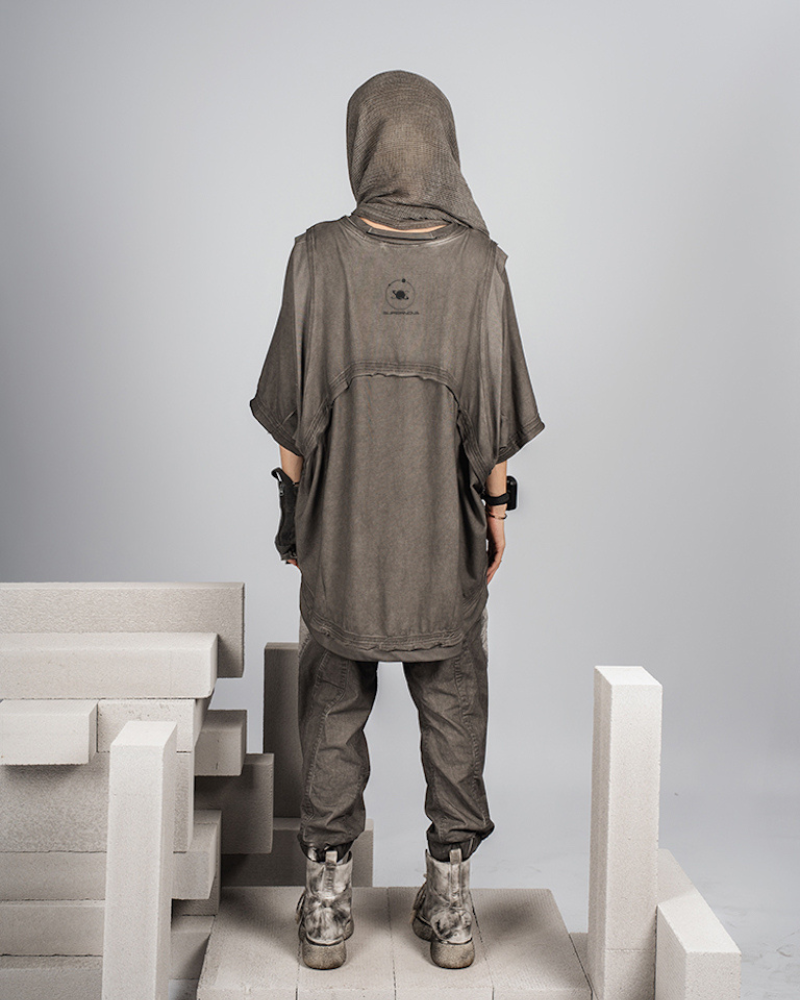 Wasteland Style Patchwork Convertible Concealed Sleeves T-Shirt | Tank Top