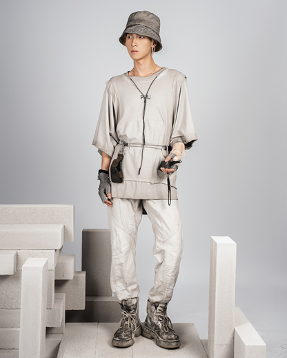 Wasteland Style Patchwork Convertible Concealed Sleeves T-Shirt | Tank Top