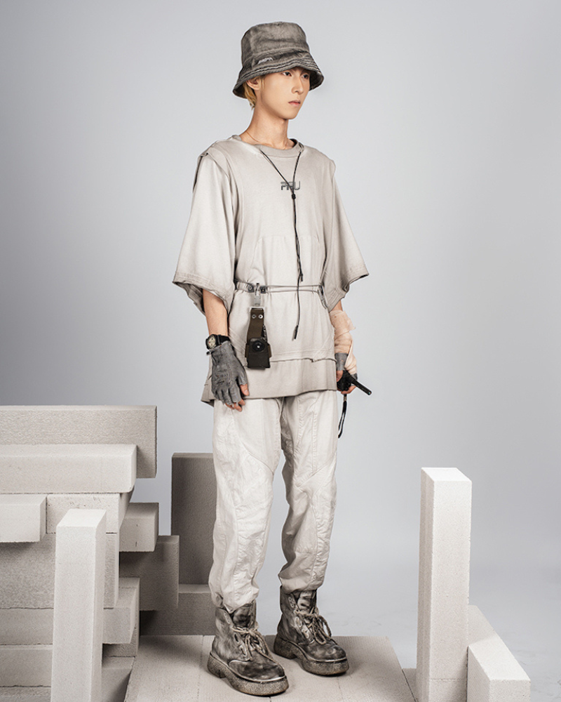 Wasteland Style Patchwork Convertible Concealed Sleeves T-Shirt | Tank Top