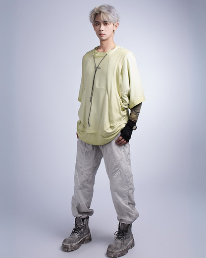 Wasteland Style Patchwork Convertible Concealed Sleeves T-Shirt | Tank Top