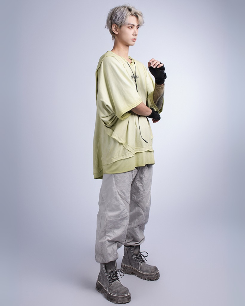 Wasteland Style Patchwork Convertible Concealed Sleeves T-Shirt | Tank Top