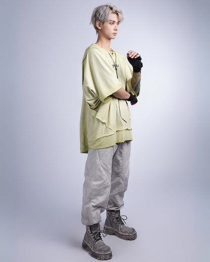 Wasteland Style Patchwork Convertible Concealed Sleeves T-Shirt | Tank Top