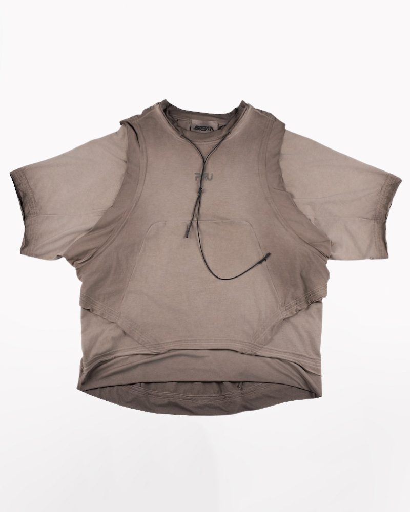 Wasteland Style Patchwork Convertible Concealed Sleeves T-Shirt | Tank Top