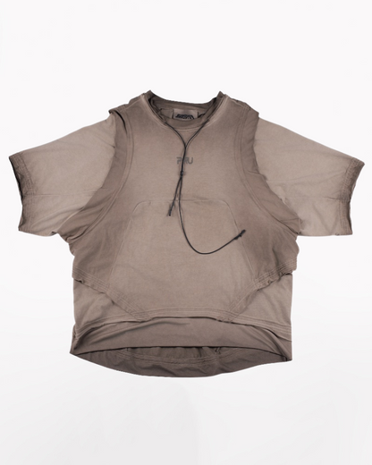 Wasteland Style Patchwork Convertible Concealed Sleeves T-Shirt | Tank Top