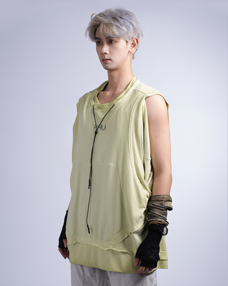 Wasteland Style Patchwork Convertible Concealed Sleeves T-Shirt | Tank Top