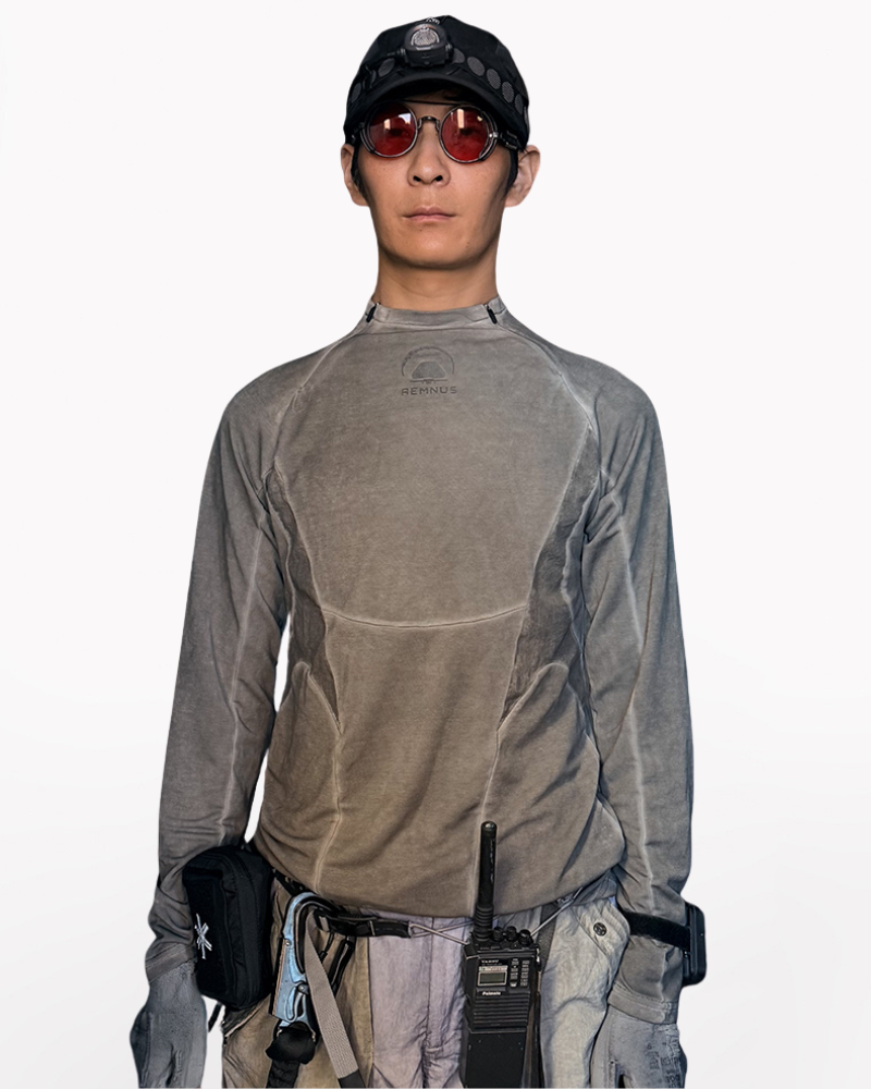 Wasteland Style Stitching washed Long-Sleeved T-Shirt