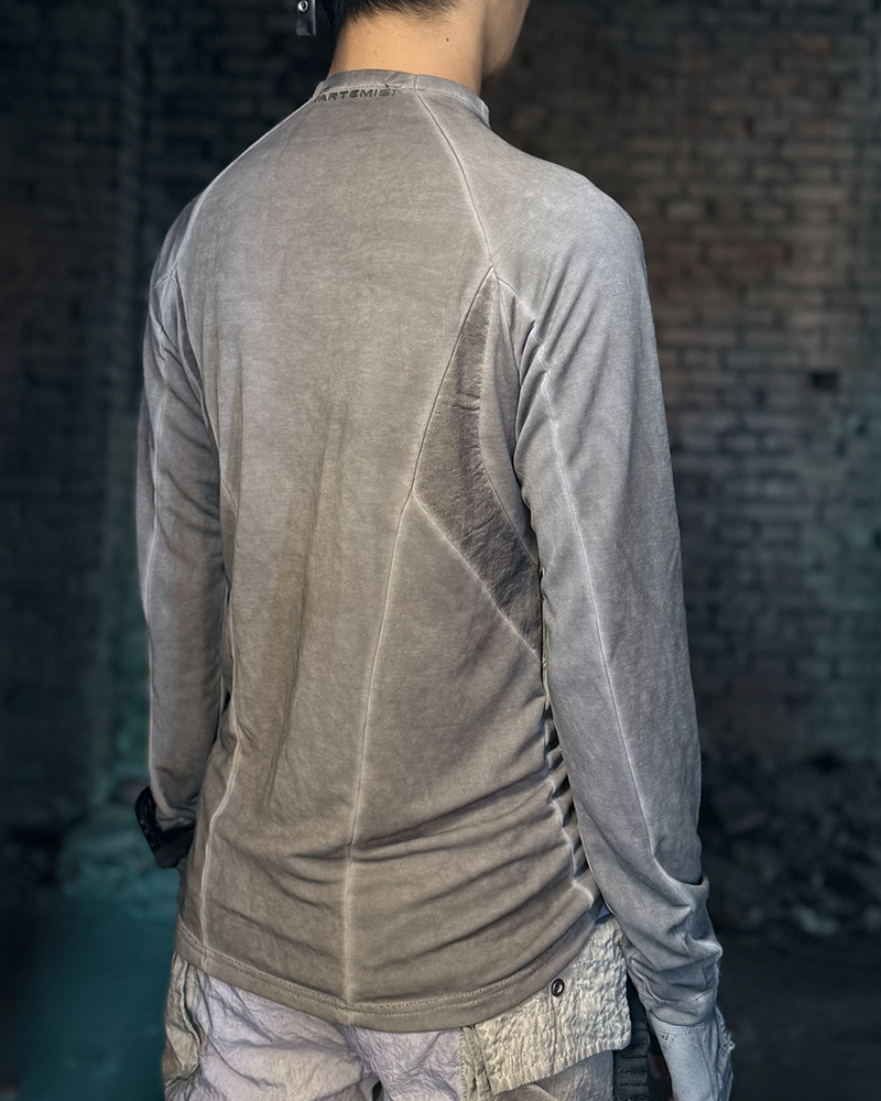 Wasteland Style Stitching washed Long-Sleeved T-Shirt