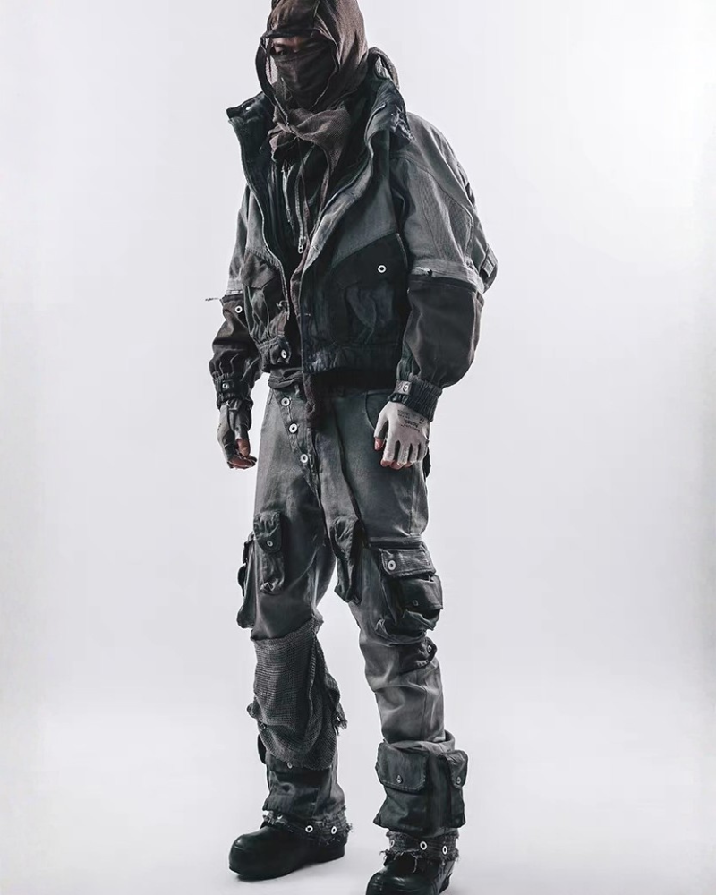 Wasteland-Style Distressed Mecha Flight Hood Jacket