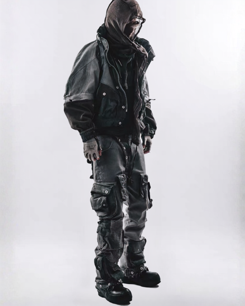 Wasteland-Style Distressed Mecha Flight Hood Jacket