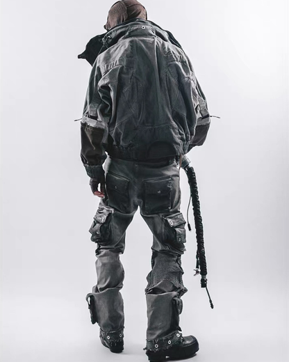 Wasteland-Style Distressed Mecha Flight Hood Jacket