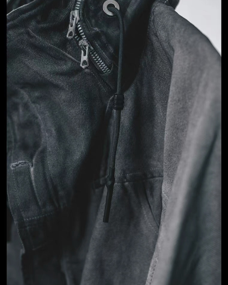 Wasteland-Style Distressed Mecha Flight Hood Jacket