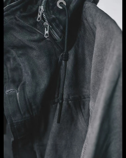 Wasteland-Style Distressed Mecha Flight Hood Jacket