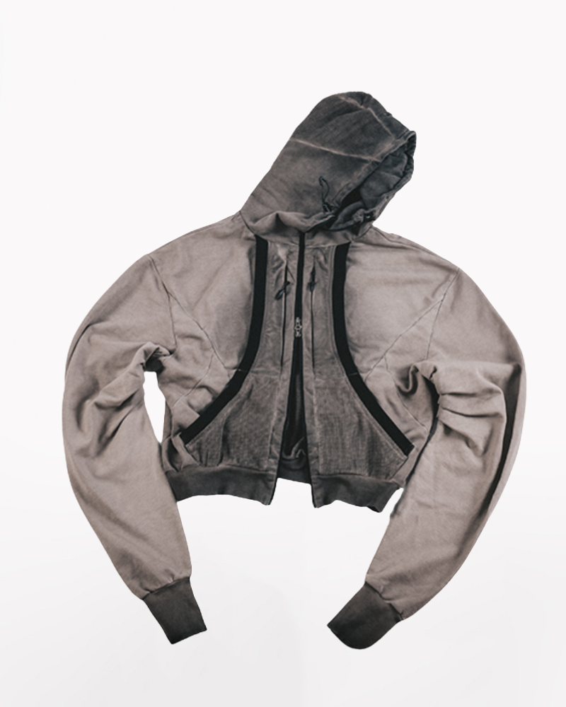 Wasteland-Washed Distressed Cropped Zip-Up Hoodie