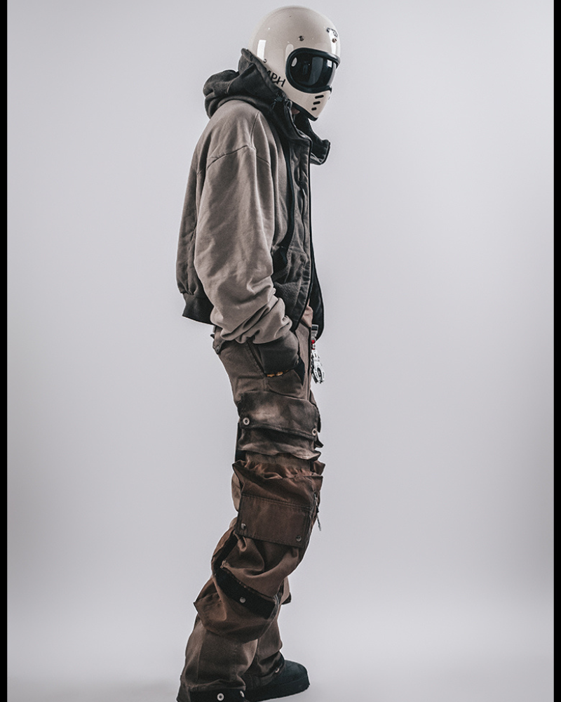 Wasteland-Washed Distressed Cropped Zip-Up Hoodie