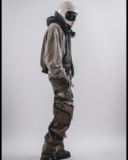 Wasteland-Washed Distressed Cropped Zip-Up Hoodie