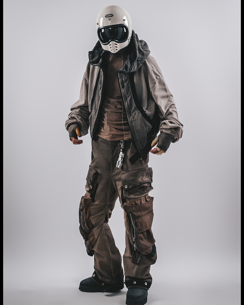 Wasteland-Washed Distressed Cropped Zip-Up Hoodie