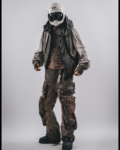 Wasteland-Washed Distressed Cropped Zip-Up Hoodie