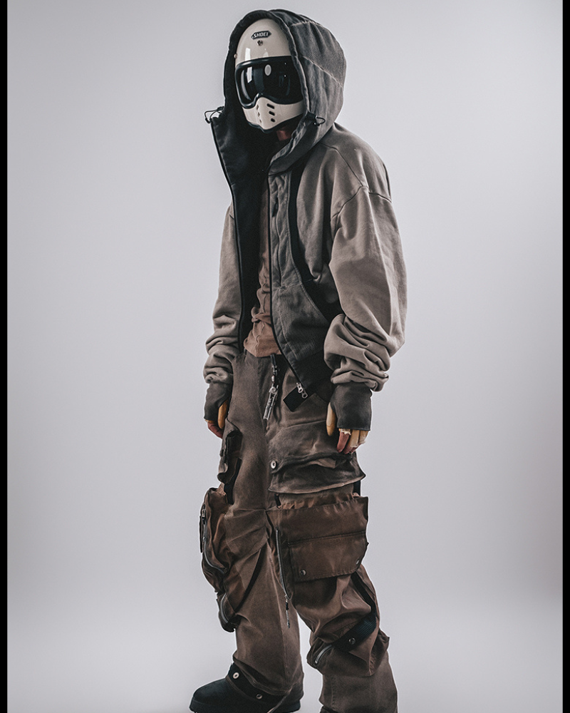 Wasteland-Washed Distressed Cropped Zip-Up Hoodie