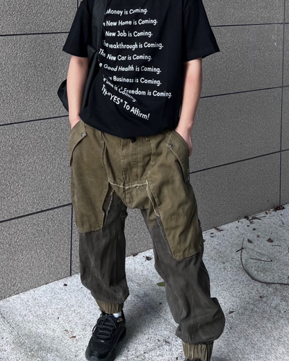 Wasteland Wear Color-Blocked Drawstring Zipper Cargo Pants