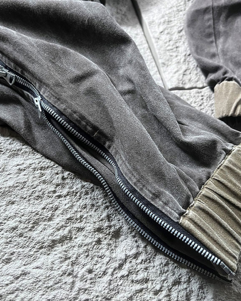 Wasteland Wear Color-blocked Drawstring Zipper Cargo Pants