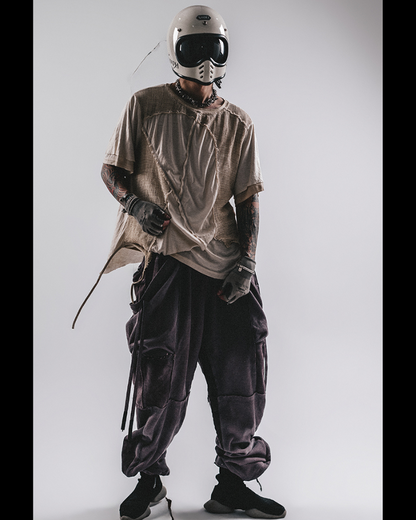 Wasteland Wear Distressed Dual-Layer Mesh Patchwork T-Shirt