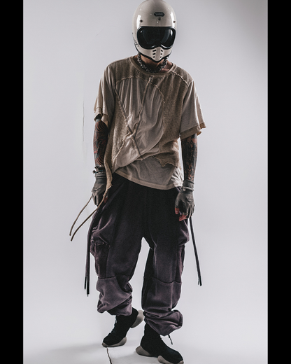 Wasteland Wear Distressed Dual-Layer Mesh Patchwork T-Shirt