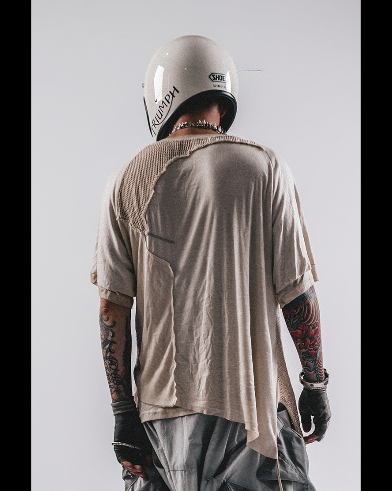 Wasteland Wear Distressed Dual-Layer Mesh Patchwork T-Shirt