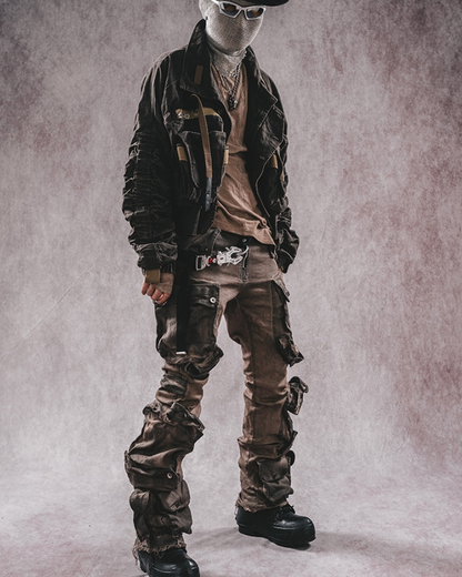 Wasteland Wear Distressed Flared Stretch Cargo Pants