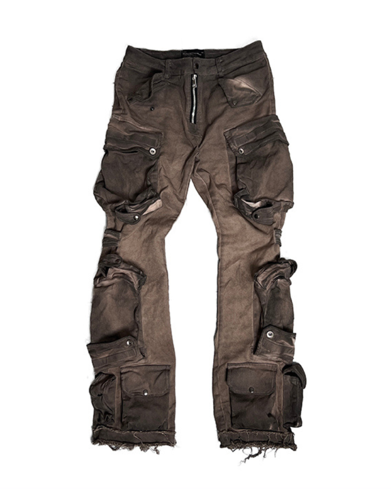 Wasteland Wear Distressed Flared Stretch Cargo Pants