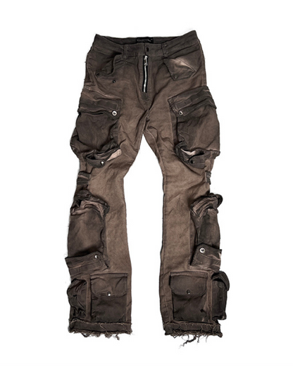 Wasteland Wear Distressed Flared Stretch Cargo Pants