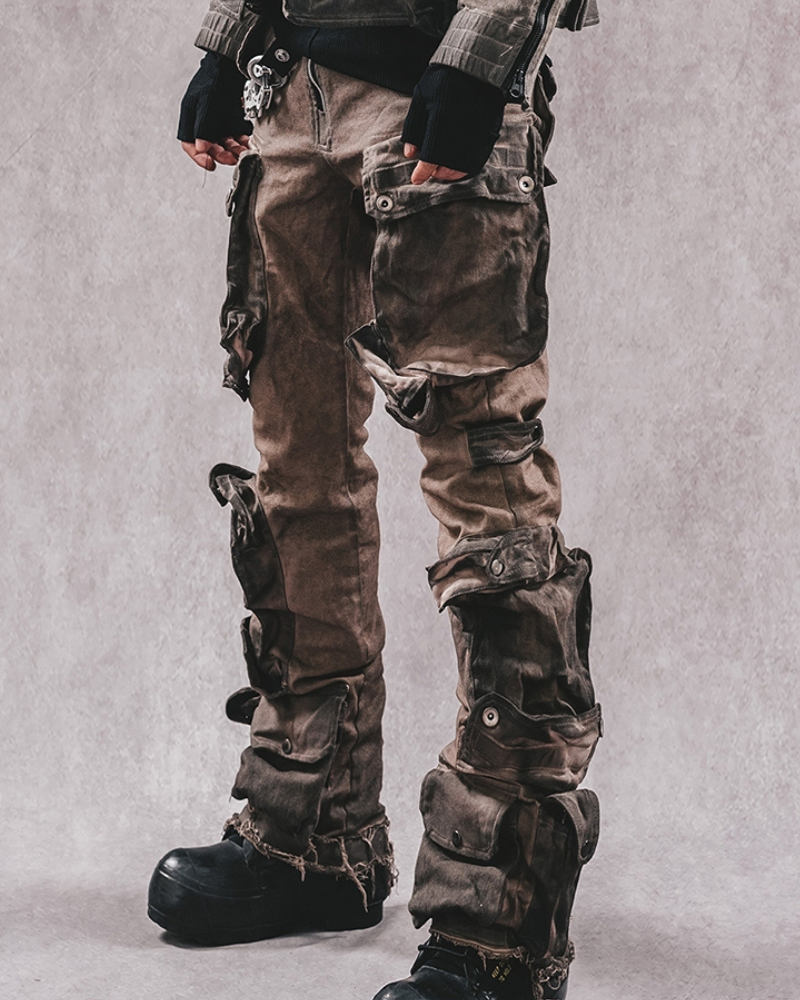 Wasteland Wear Distressed Flared Stretch Cargo Pants