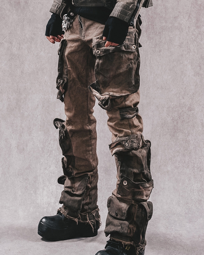 Wasteland Wear Distressed Flared Stretch Cargo Pants