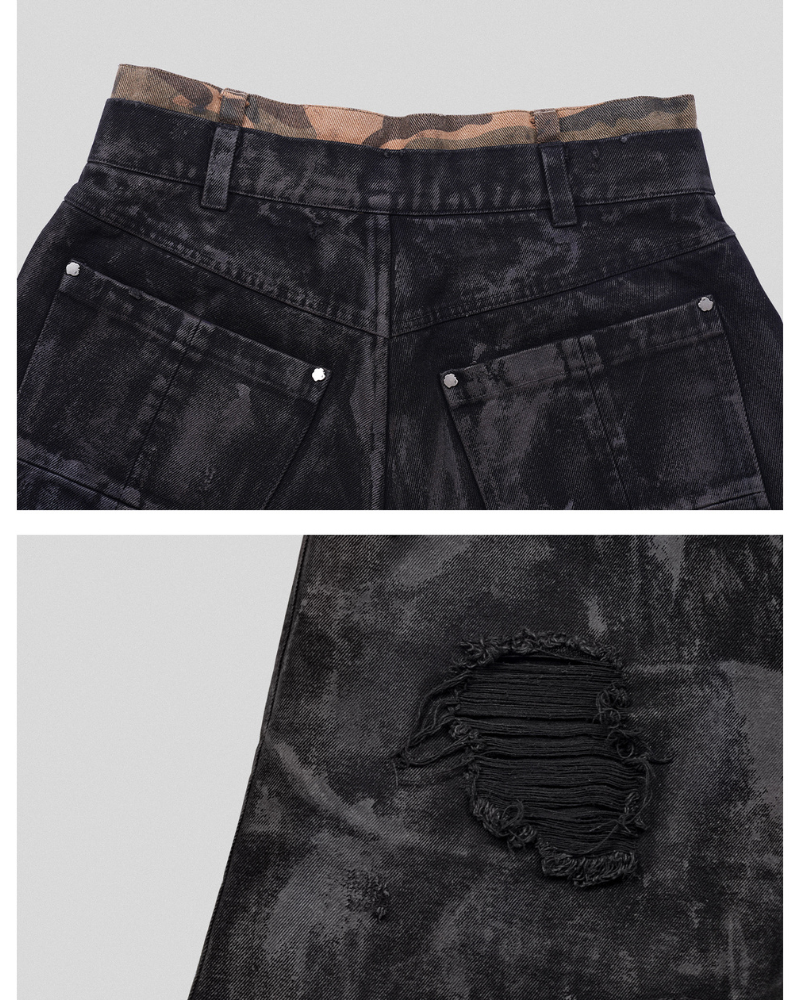 Wasteland Wear Distressed Patchwork Camo Cargo Shorts | Baggy Jorts