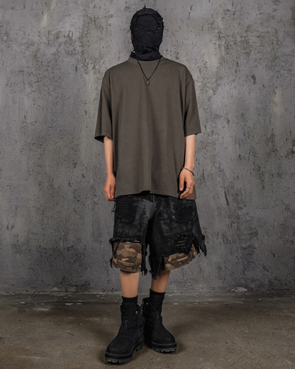 Wasteland Wear Distressed Patchwork Camo Cargo Shorts | Baggy Jorts