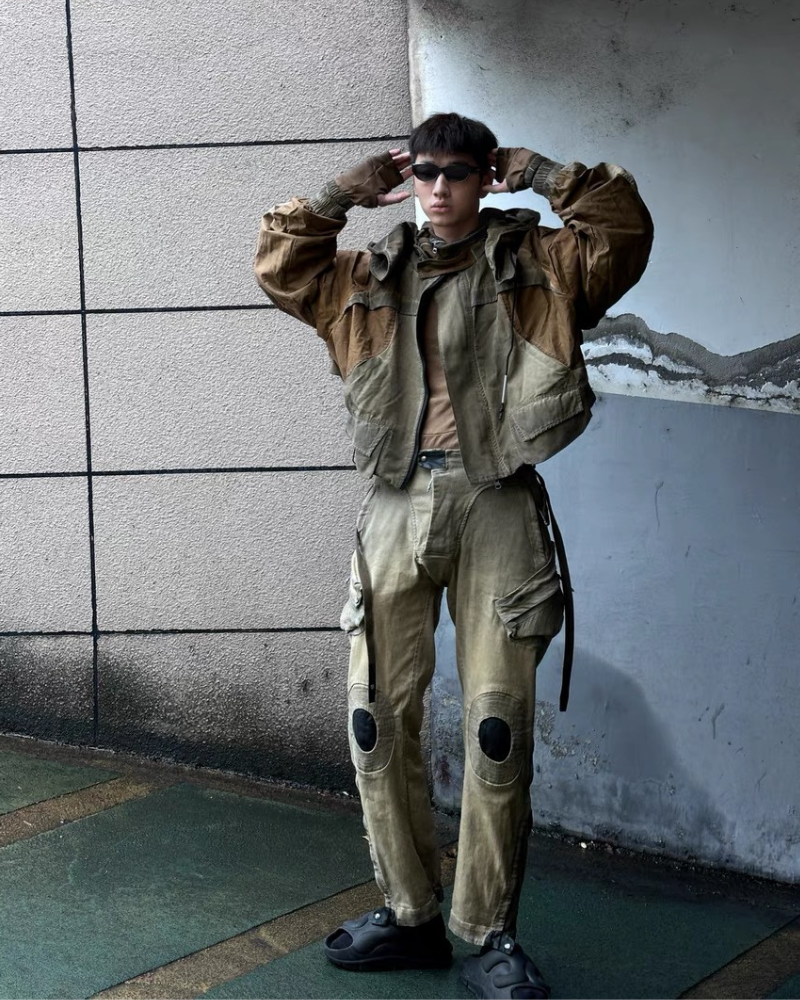 Wasteland Wear Mech Multi-Pocket Washed Distressed Casual Pants